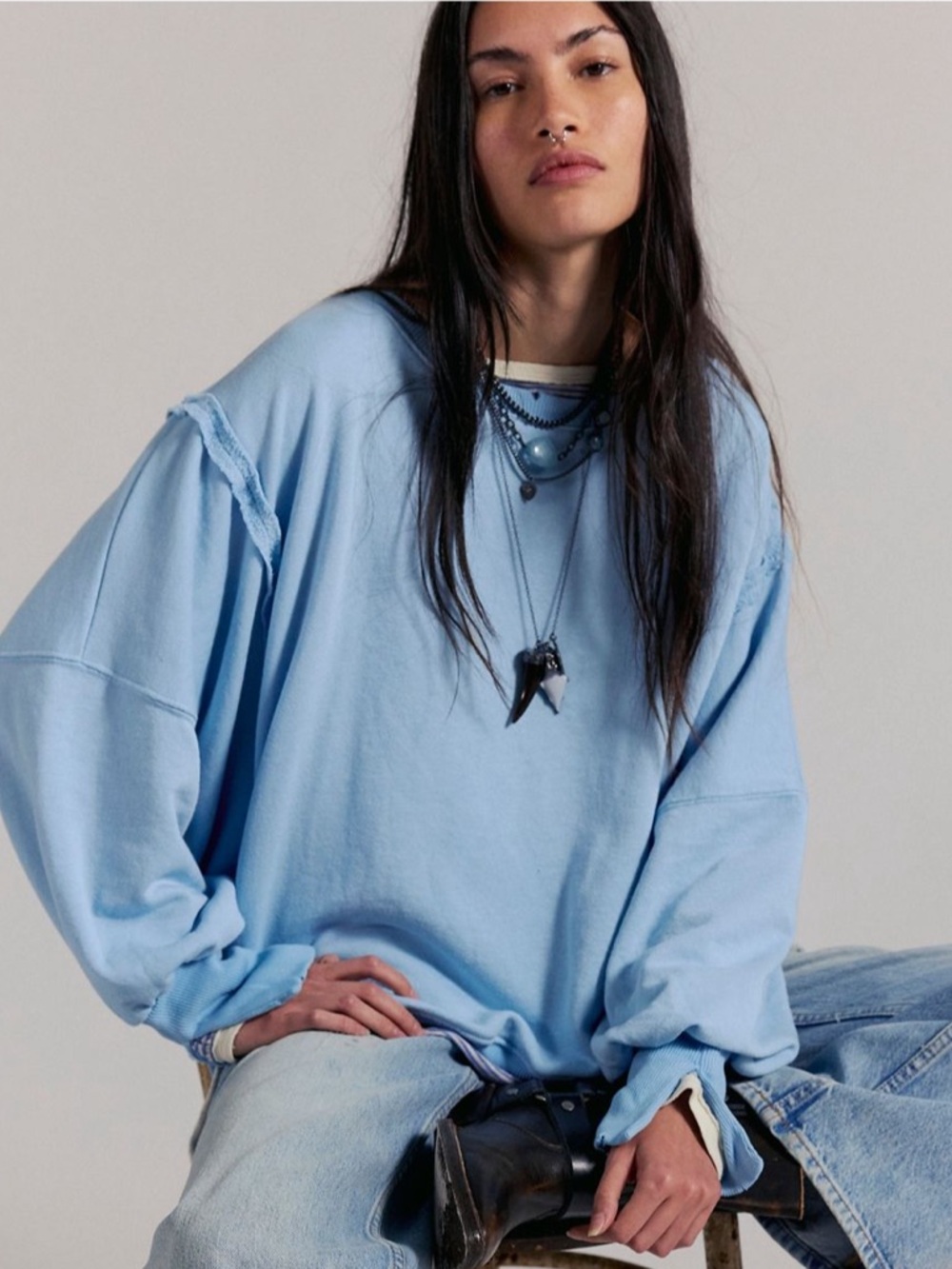 Free People Camden Sweatshirt-Dream Blue